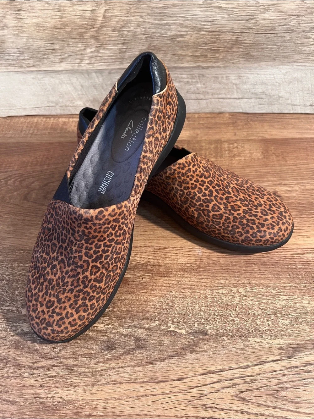 Clarks Cheetah Print Slip-On Flats in Brown and Black Kayleigh Step Loafers